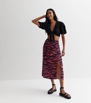 New Look Pink Zebra Print Split Hem Midi Skirt